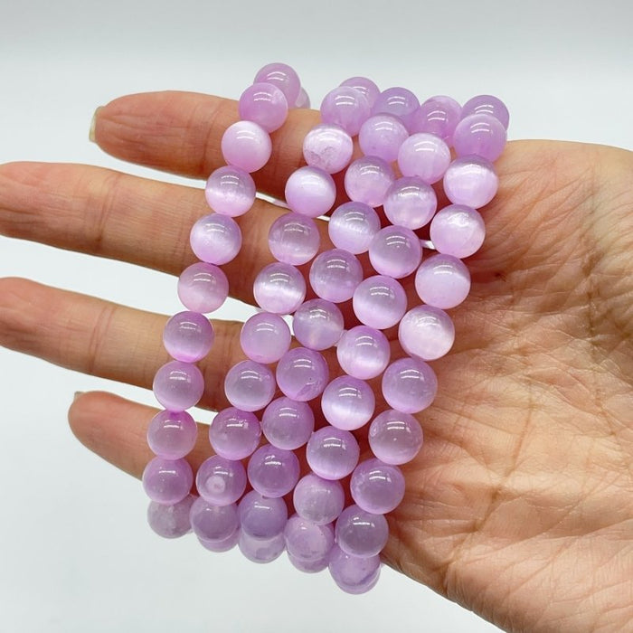 0.35in(9mm) Light Purple Aura Selenite Bracelet Wholesale