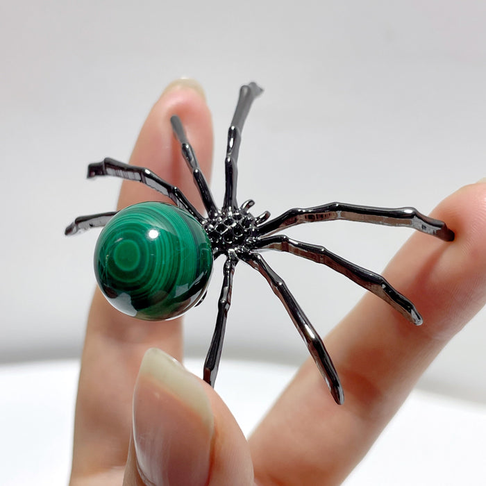 Malachite Sphere Spider Ornament Handmade Alloy Spider Wholesale
