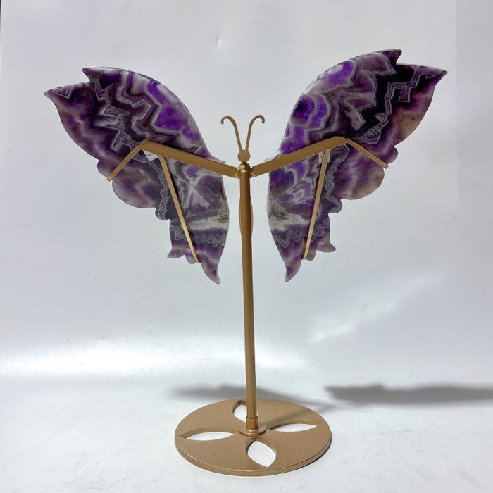 Large Chevron Amethyst Symmetry Butterfly Carving With Stand