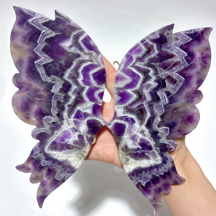 Large Chevron Amethyst Symmetry Butterfly Carving With Stand