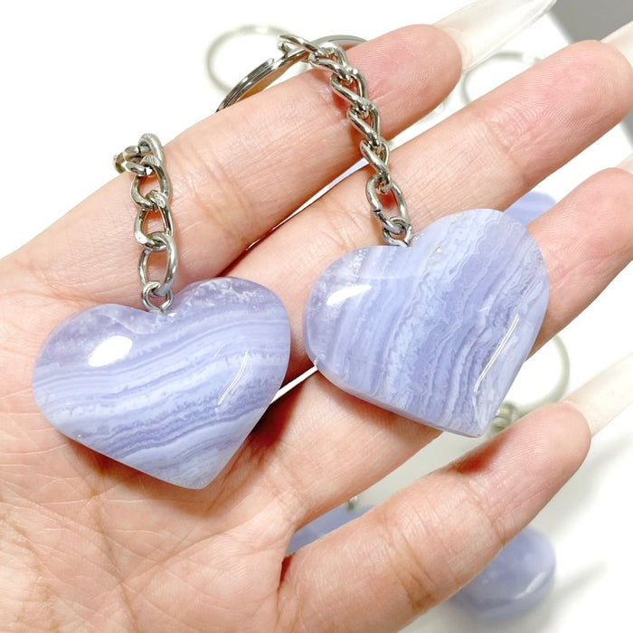 10 Pieces Blue Lace Agate Heart Keychain