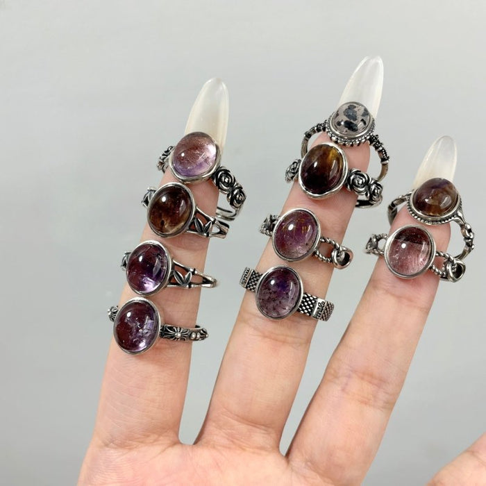 10 Pieces Cacoxenite Super7 Amethyst Sterling Silver Different Styles Ring