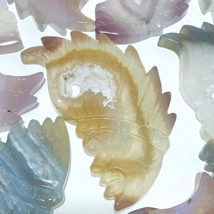 10 Pieces Geode Druzy Agate Indian Feathers Carving