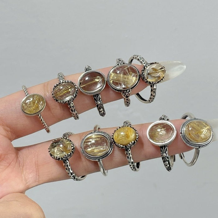 10 Pieces Gold Rutile Quartz Different Styles Sterling Silver Ring