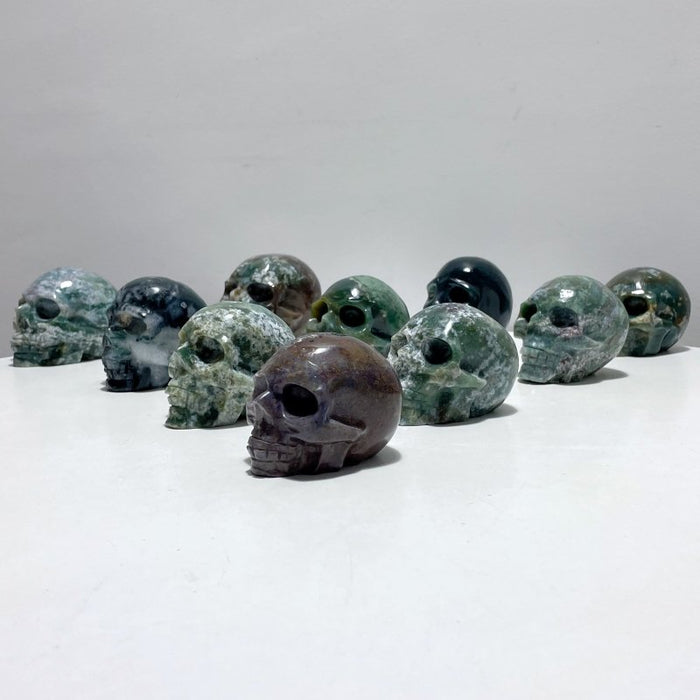 10 Pieces Moss Agate Skull 3.1-3.7in