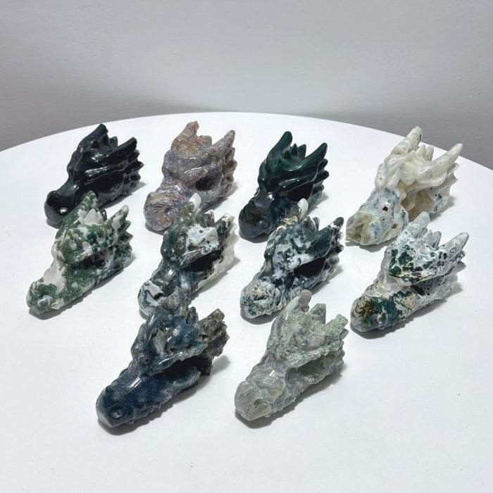 10 Pieces Moss Agate Dragon Head Carving