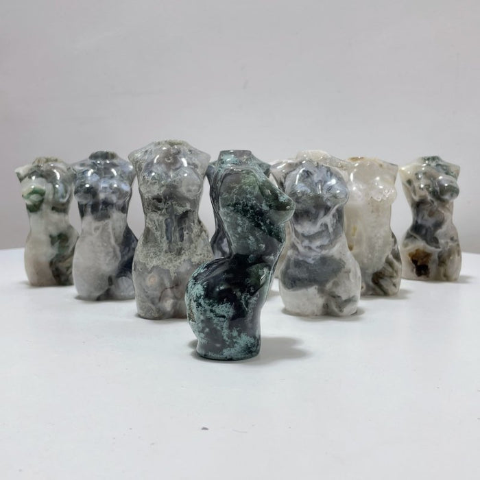 10 Pieces Moss Agate Goddess Carving