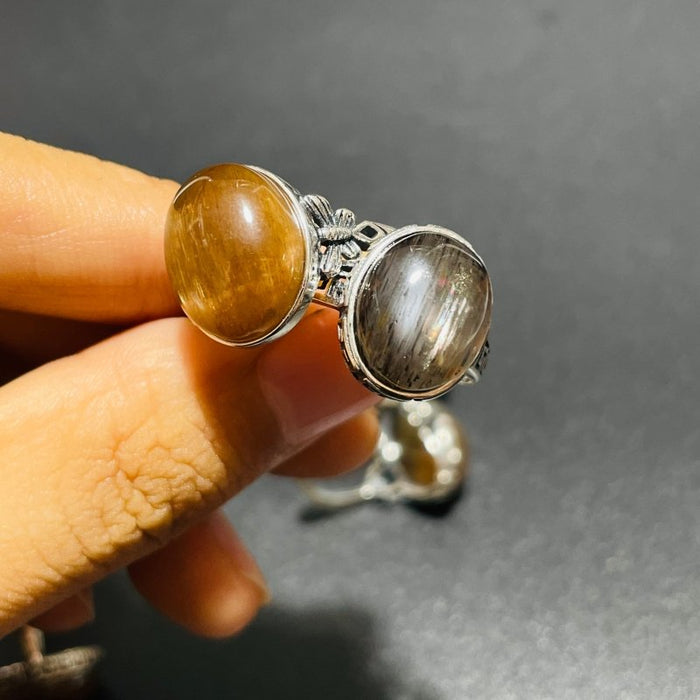 11 Pieces Black Rainbow Sun Stone Different Styles Sterling Silver Ring