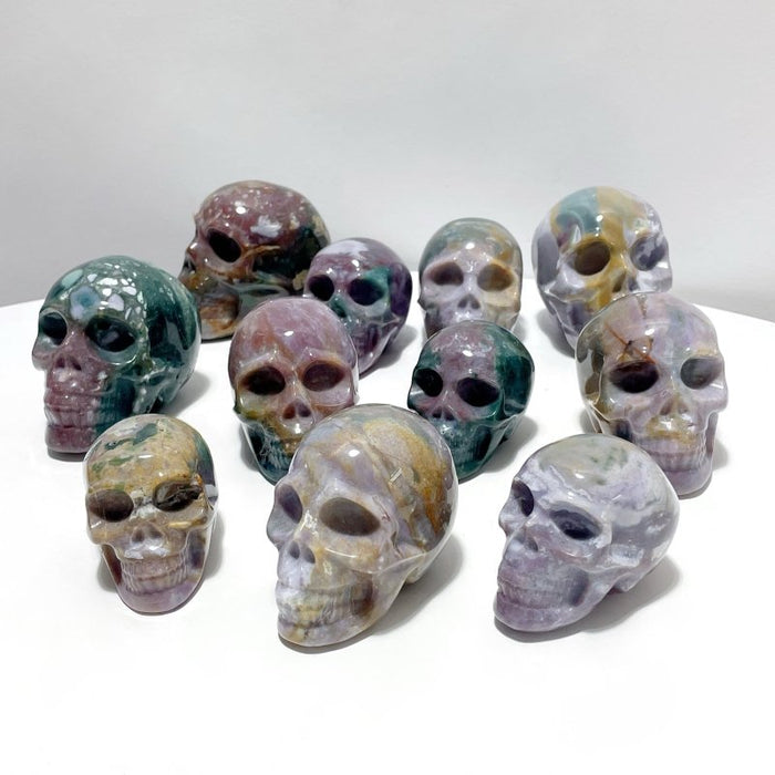 11 Pieces Colorful Ocean Jasper Skull Carving