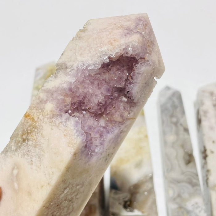 6 Pieces Large Pink Sakura Flower Agate Geode Four-Sided Points