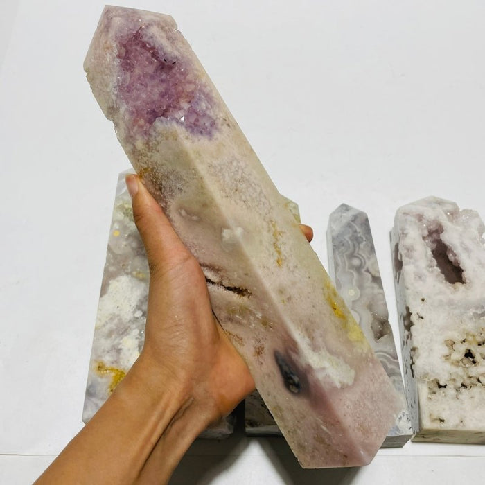 6 Pieces Large Pink Sakura Flower Agate Geode Four-Sided Points