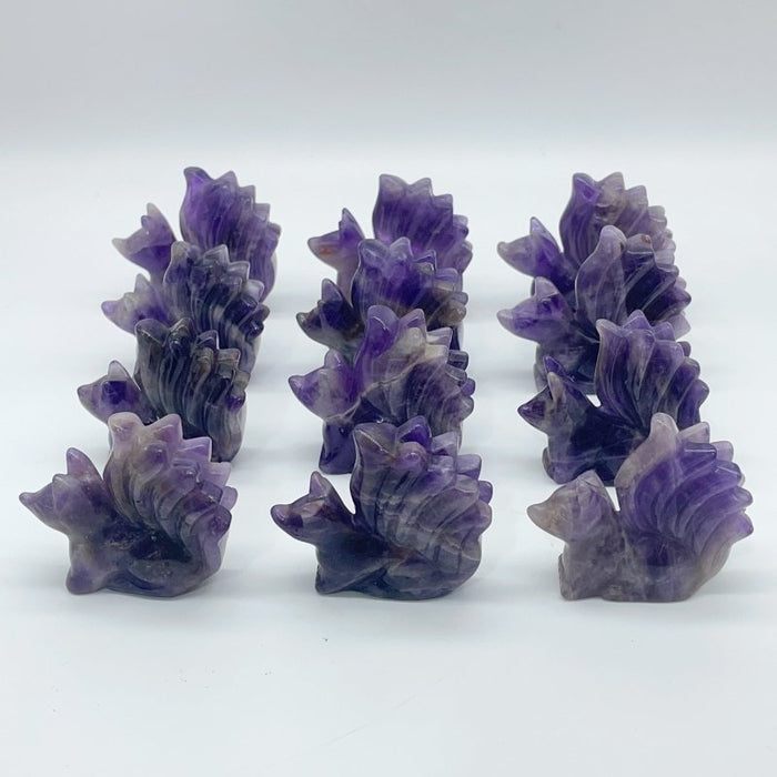 12 Pieces Chevron Amethyst Nine-Tailed Fox Carving