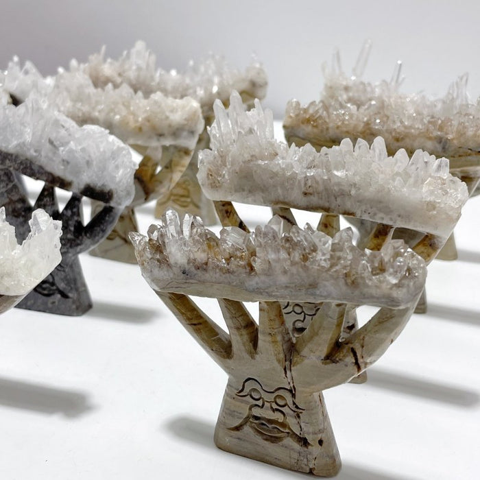 12 Pieces Clear Quartz Cluster Dendroid Guard Carving