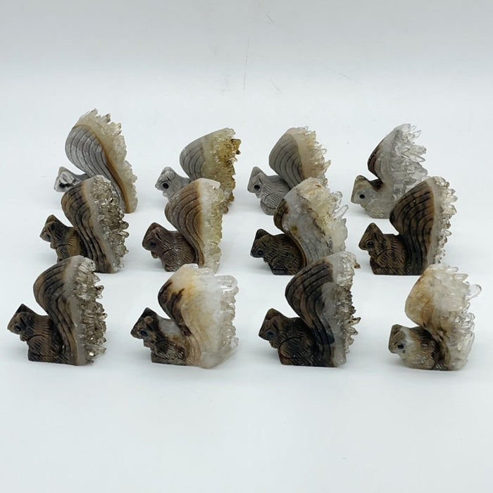 12 Pieces Clear Quartz Cluster Squirrel Carving