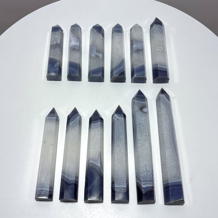 12 Pieces Large Stripe Agate Mixed Quartz Tower