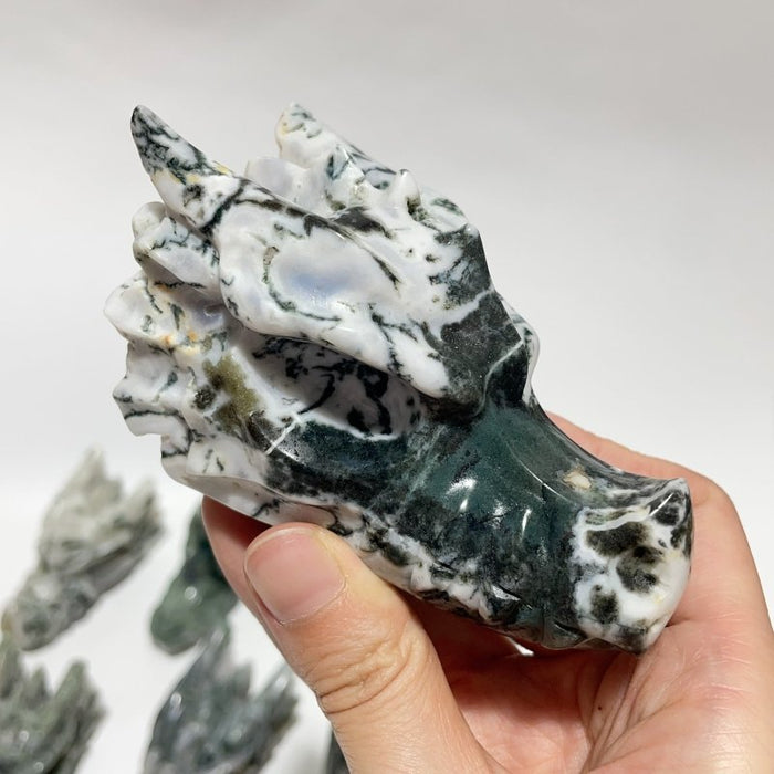 12 Pieces Moss Agate Dragon Head Carving
