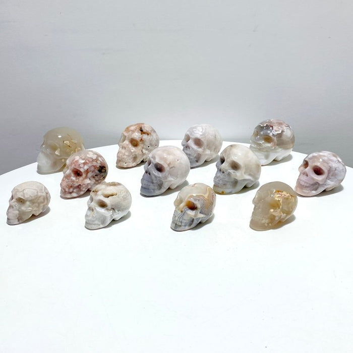 12 Pieces Sakura Agate Skull Carving
