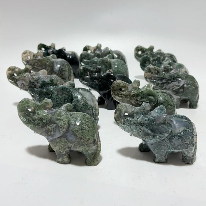 13 Pieces Beautiful Moss Agate Elephant Carving
