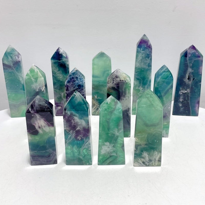 13 Pieces Large Feather Fluorite Four-Sided Tower Points