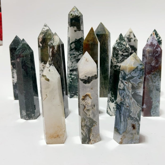 14 Pieces Fat Moss Agate Crystal Tower Points