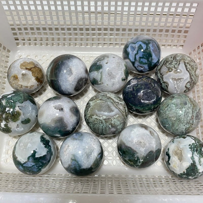 14 Pieces Geode Druzy Moss Agate Spheres