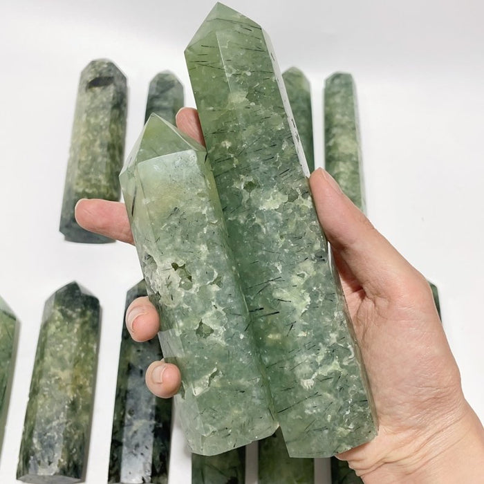 14 Pieces Large Green Prehnite Stone Tower