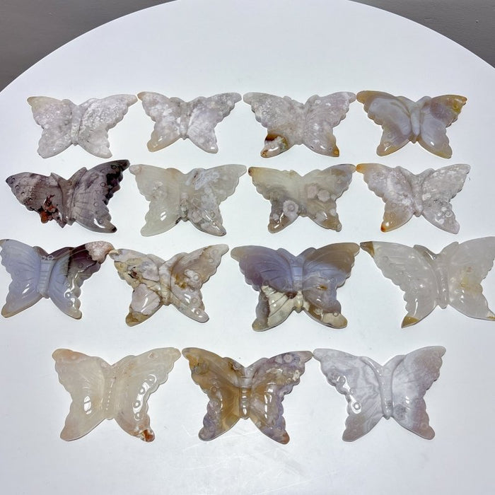 15 Pieces Beautiful Agate Butterfly Carving