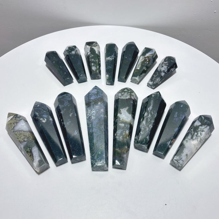 15 Pieces Druzy Moss Agate Geode Wand Points