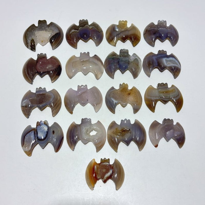 17 Pieces Geode Druzy Agate Bat Carving