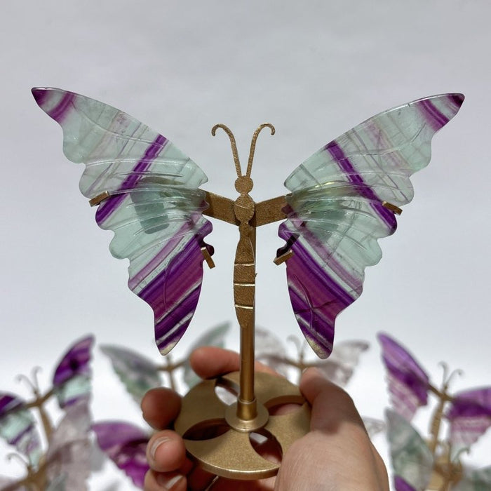 18 Pairs Rainbow Fluorite Symmetry Small Butterfly Wing With Stand