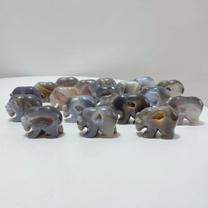 18 Pieces Geode Druzy Agate Bear Carving