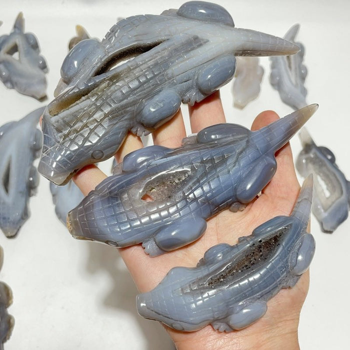 19 Pieces Beautiful Druzy Geode Agate Crocodile Carving