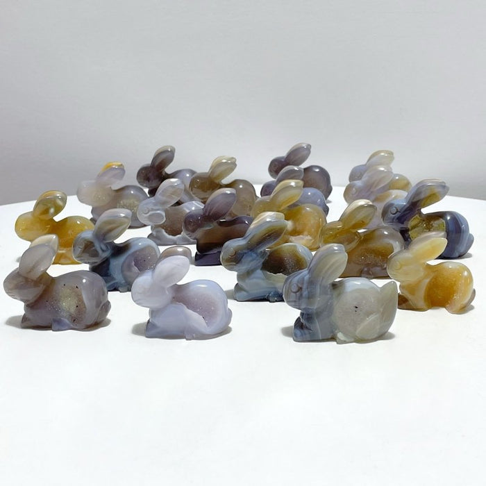19 Pieces Geode Druzy Agate Rabbit Carving