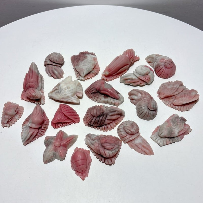 19 Pieces Pink Opal Sea Animals Carving