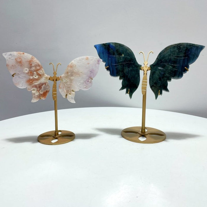 2 Pairs Butterfly Carving With Stand Labradorite Amethyst Mixed Flower Agate