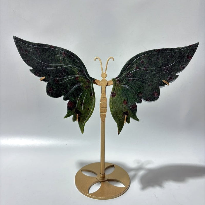 2 Pairs Butterfly Wing Carving With Stand Red Garnet