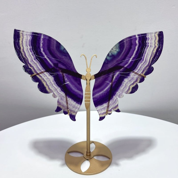 2 Pairs Butterfly Wing Carving With Stand Rhodonite Fluorite