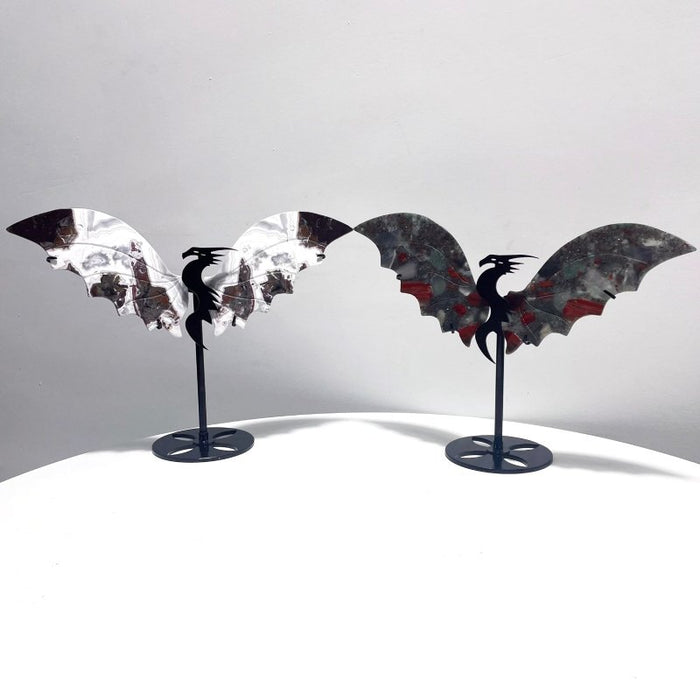 2 Pairs Flying Dragon Wing With Stand Moroccan Agate Africa Blood