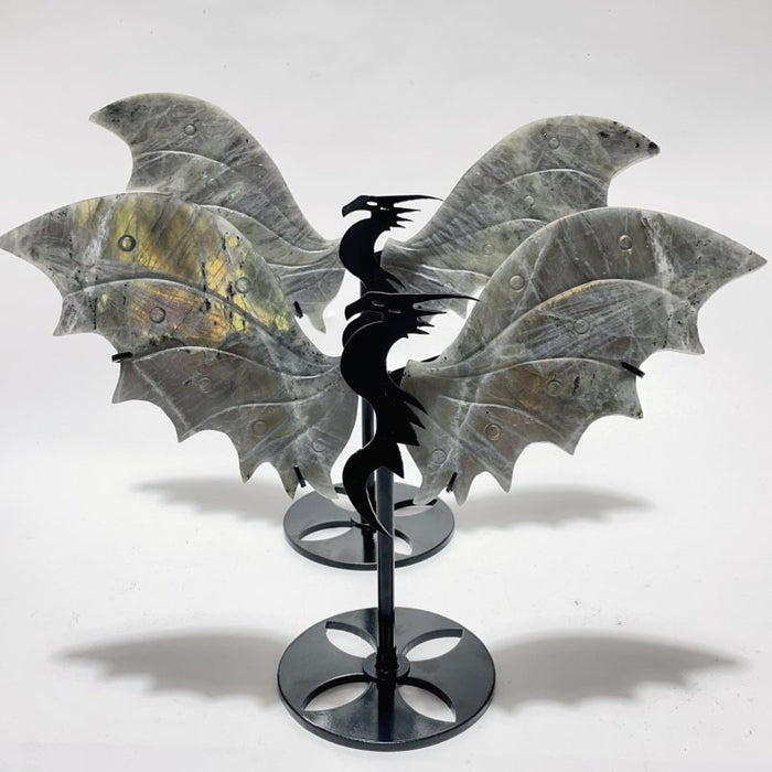 2 Pairs Labradorite Flying Dragon Wing With Stand