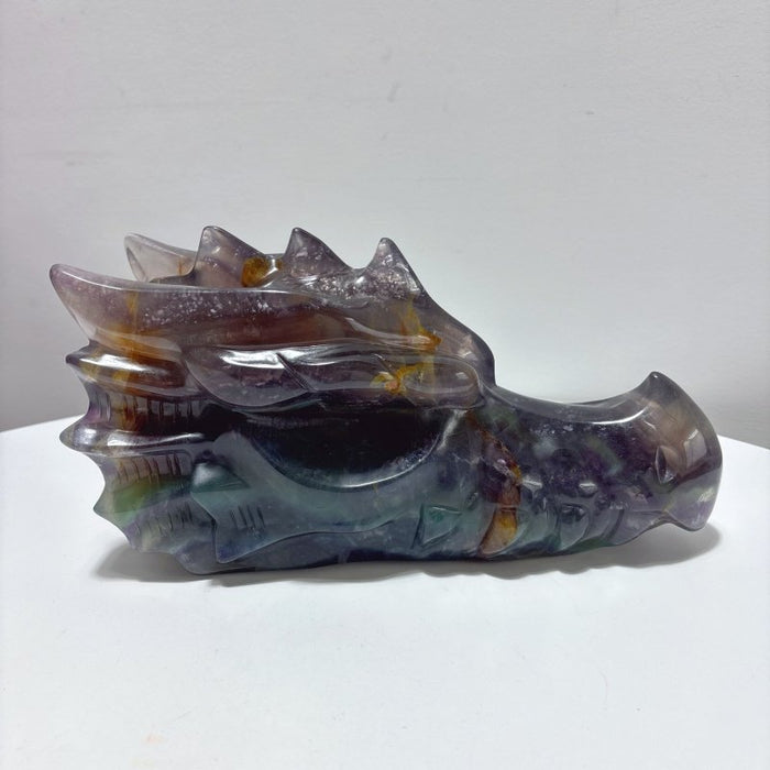 2 Pieces 10.5in Large Colorful Fluorite Dragon Head Carving