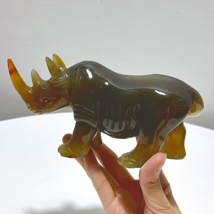 2 Pieces Beautiful Agate Rhino Carving