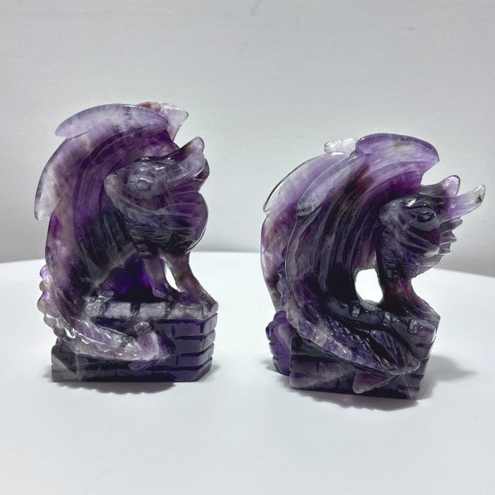 2 Pieces Beautiful Chevron Amethyst Dragon Castle Carving