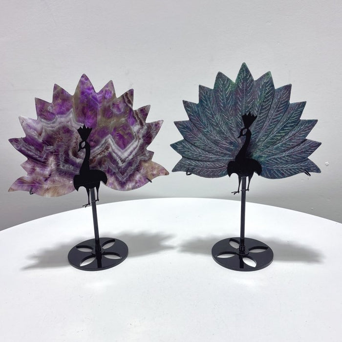 2 Pieces Beautiful Peacock Wing With Stand Ruby In Kyanite Chevron Amethyst
