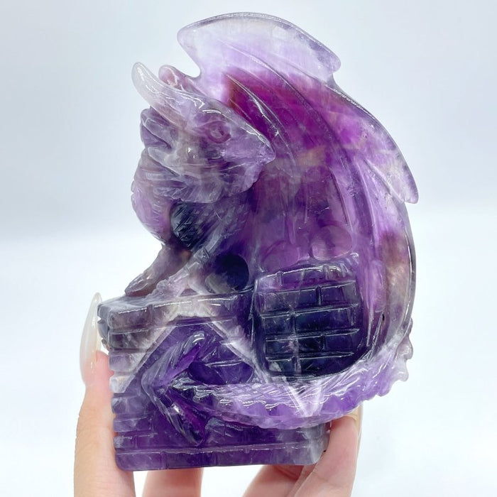 2 Pieces Chevron Amethyst Dragon Castle Carving