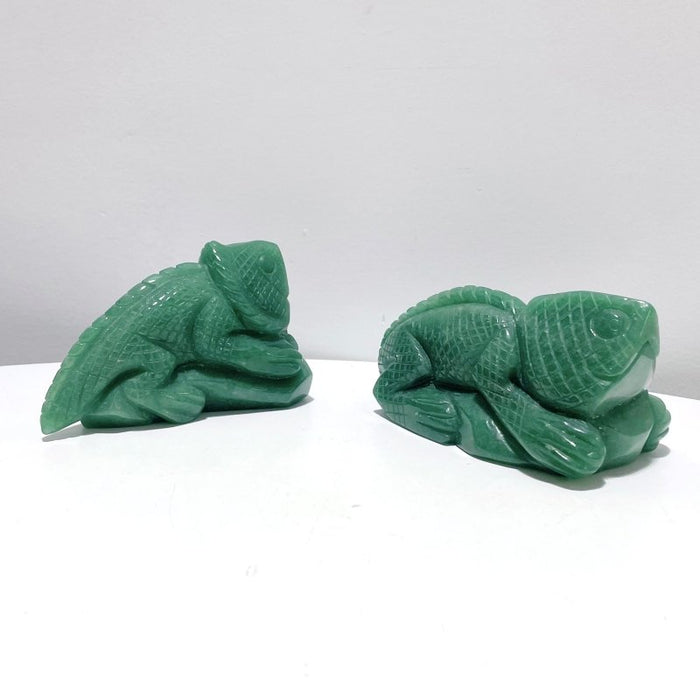 2 Pieces Green Aventurine Lizard Carving