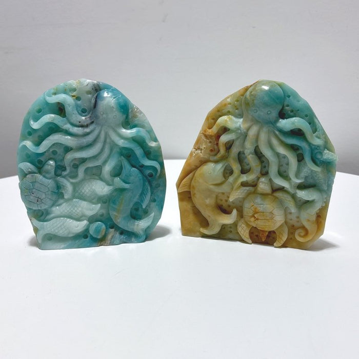 2 Pieces High Quality Caribbean Calcite Sea Animals Carving