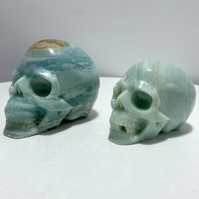 2 Pieces Large Caribbean Calcite Skull Carving