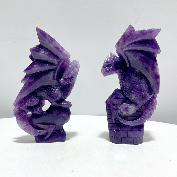 2 Pieces Unique Lepidolite Flying Dragon Carving