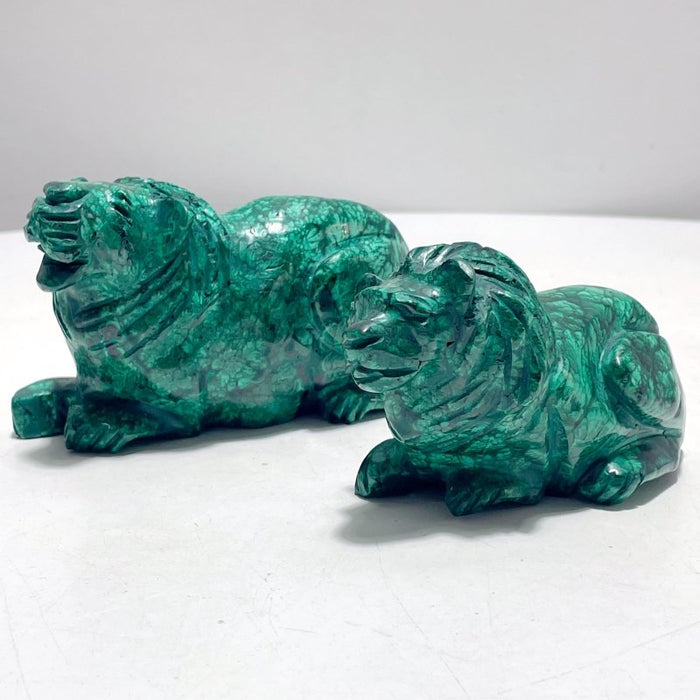 2 Pieces Unique Malachite Lion Carving