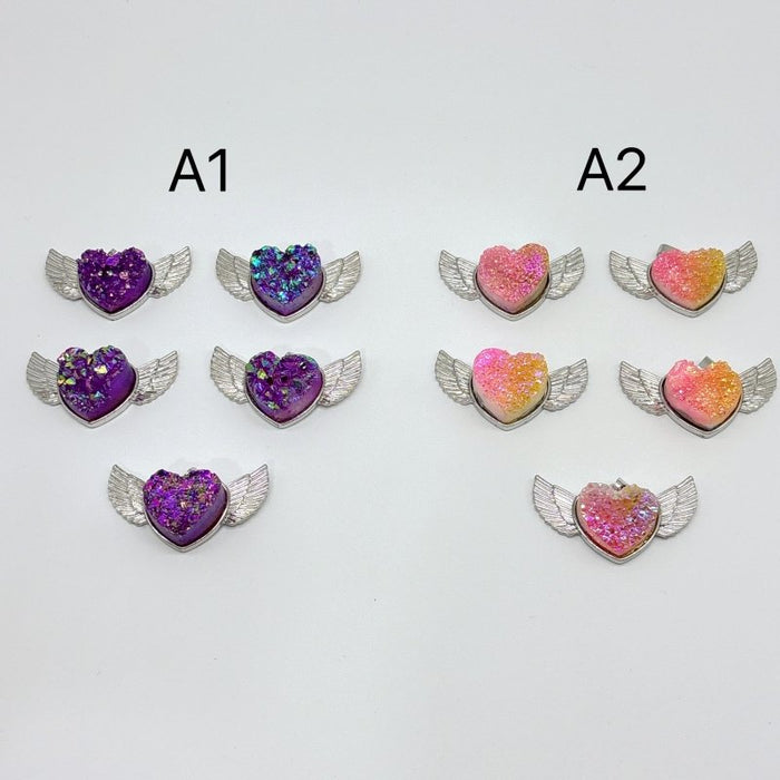 2 Types Aura Quartz Cluster Heart Wing Pendant Wholesale